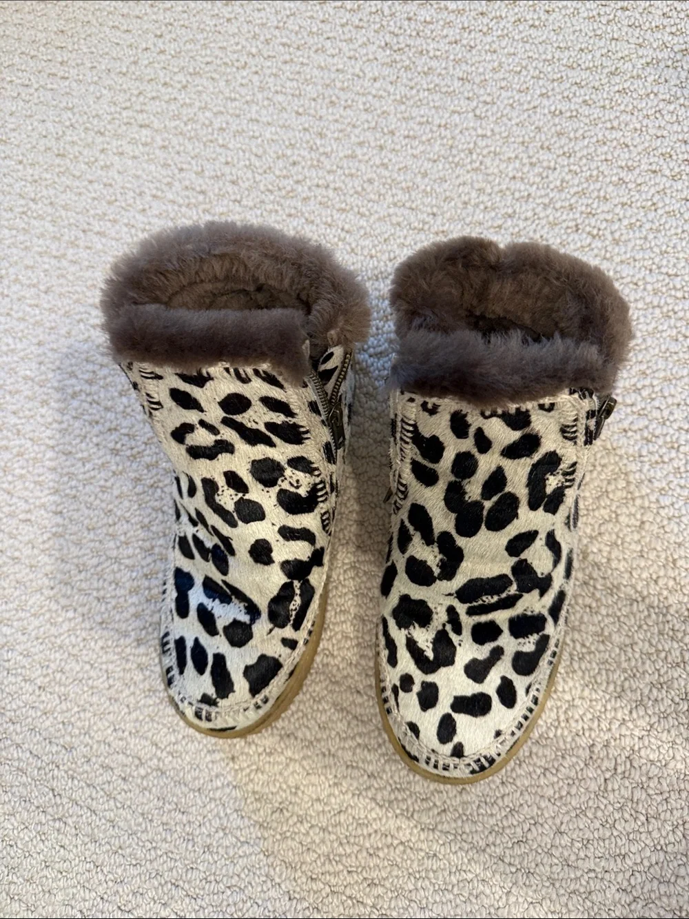 Laidback London Setsu Crochet Side Zip Ankle Boot Leopard Beige size 38